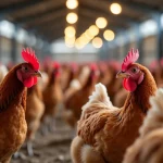 The image shows a diagram illustrating air flow in a poultry house, part of the Ventilation Guide PDF.